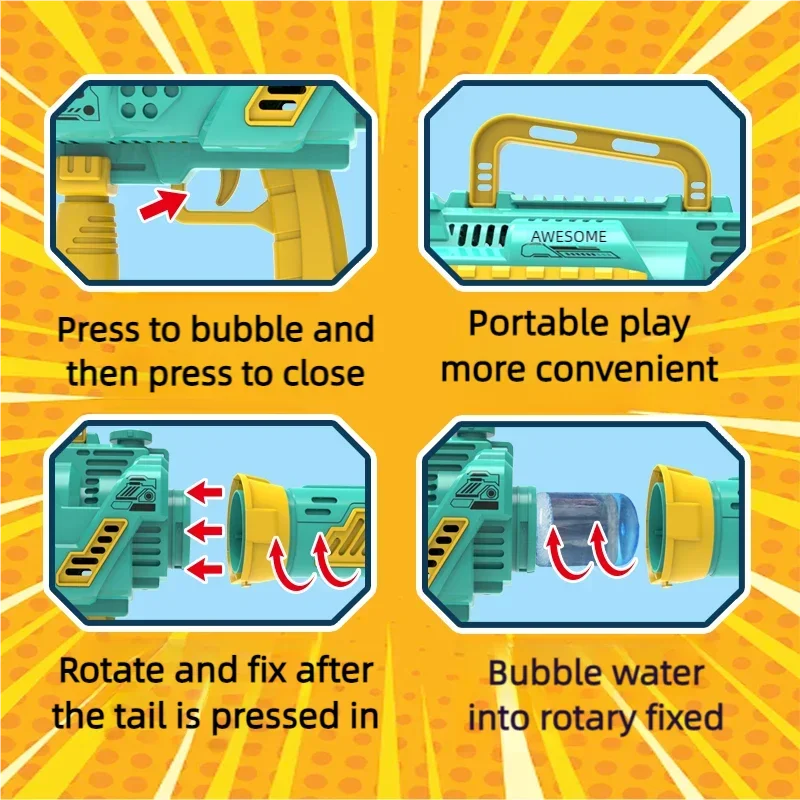 Super Electric Rocket Bubble Guns With LED Large Holes Shape Fast Machine Gun Launcher Bubbles Blower Soap Outdoor Toys For Kids 6