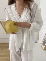 Alien Kitty Korean Autumn Lace Elegant Solid Color 2023 Pajamas Suit Women Cotton Sweet Palace White Sets Style Home Clothes