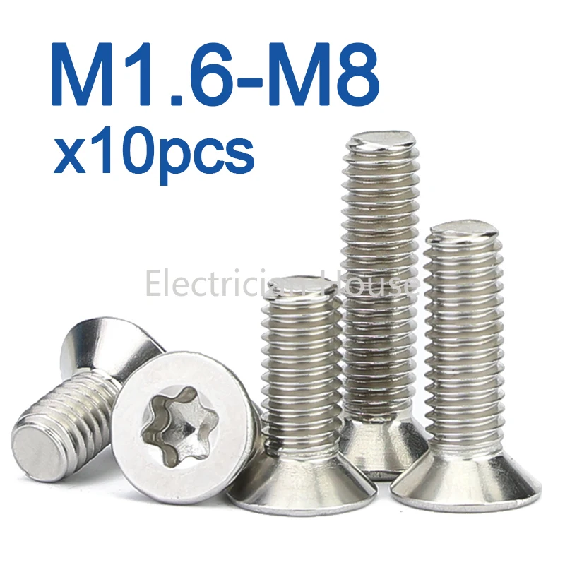 Torx Screw Bolt 10pcs/lot Six-Lobe Torx Flat Countersunk Head Screw Bolt M1.6 M2 M2.5 M3 M4 M5 M6 M8 304 A2-70 stainless steel GB2673
