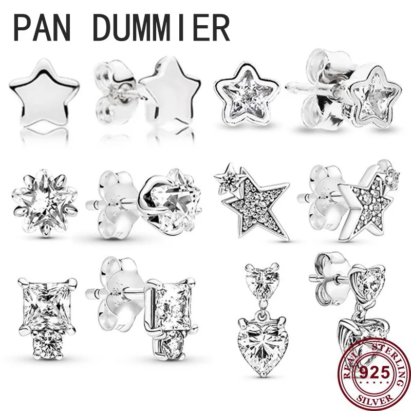 New Hot 925 Sterling Silver Eternal Star Exquisite Love Women's Pan Earrings Wedding Gifts High Quality Fashion Charm Jewelry authentic s925 sterling silver sparkling star classic round original women s eternal logo earrings wedding diy charming jewelry