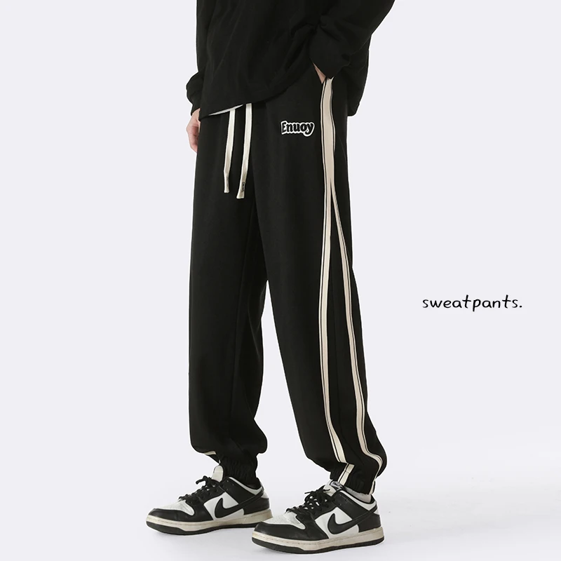 

2023 Men's New Spring Style Casual Trousers Harajuku High Street Side Stripes Large Size Jogging Sweatpants Wide Leg Overalls