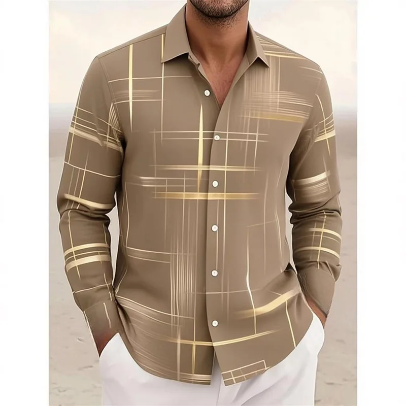 2026 Nueva Camisa Hombre Rejilla Geométrica - Manga Larga y Corta con Botones - Image 2