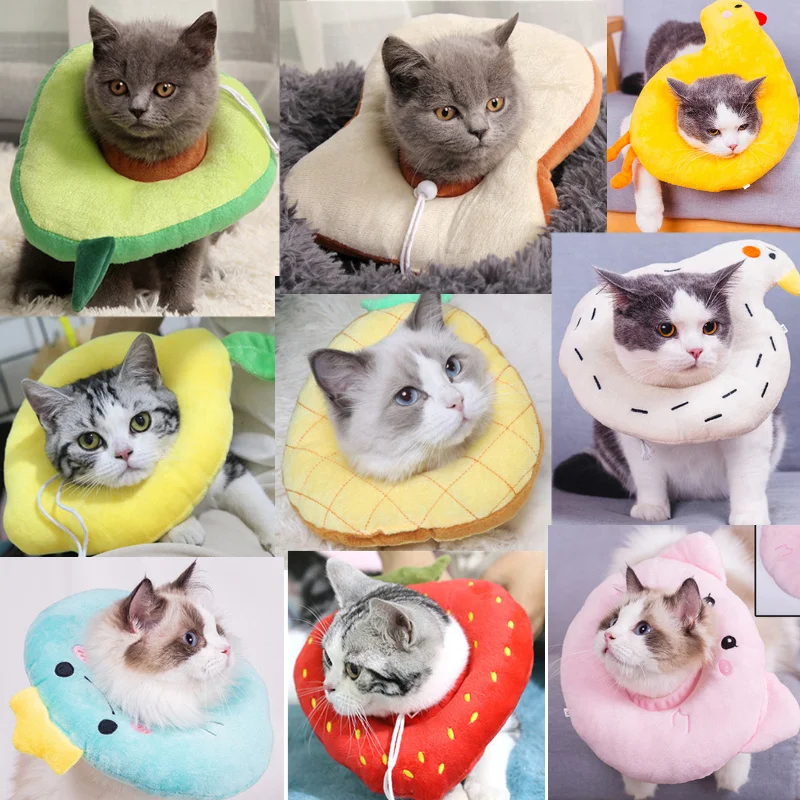 Cartoon Cat Ecollar Recovery Cone Adjustable Cotton Blends Neck