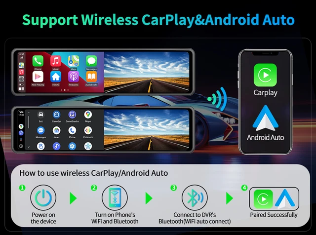 ドライブレコーダー ミラー型 Carplay AndroidAuto 前後カメラ PORMIDOAUTO ポーミド ワイヤレスCarplay&frasl;AndroidAuto搭載ドライブ
