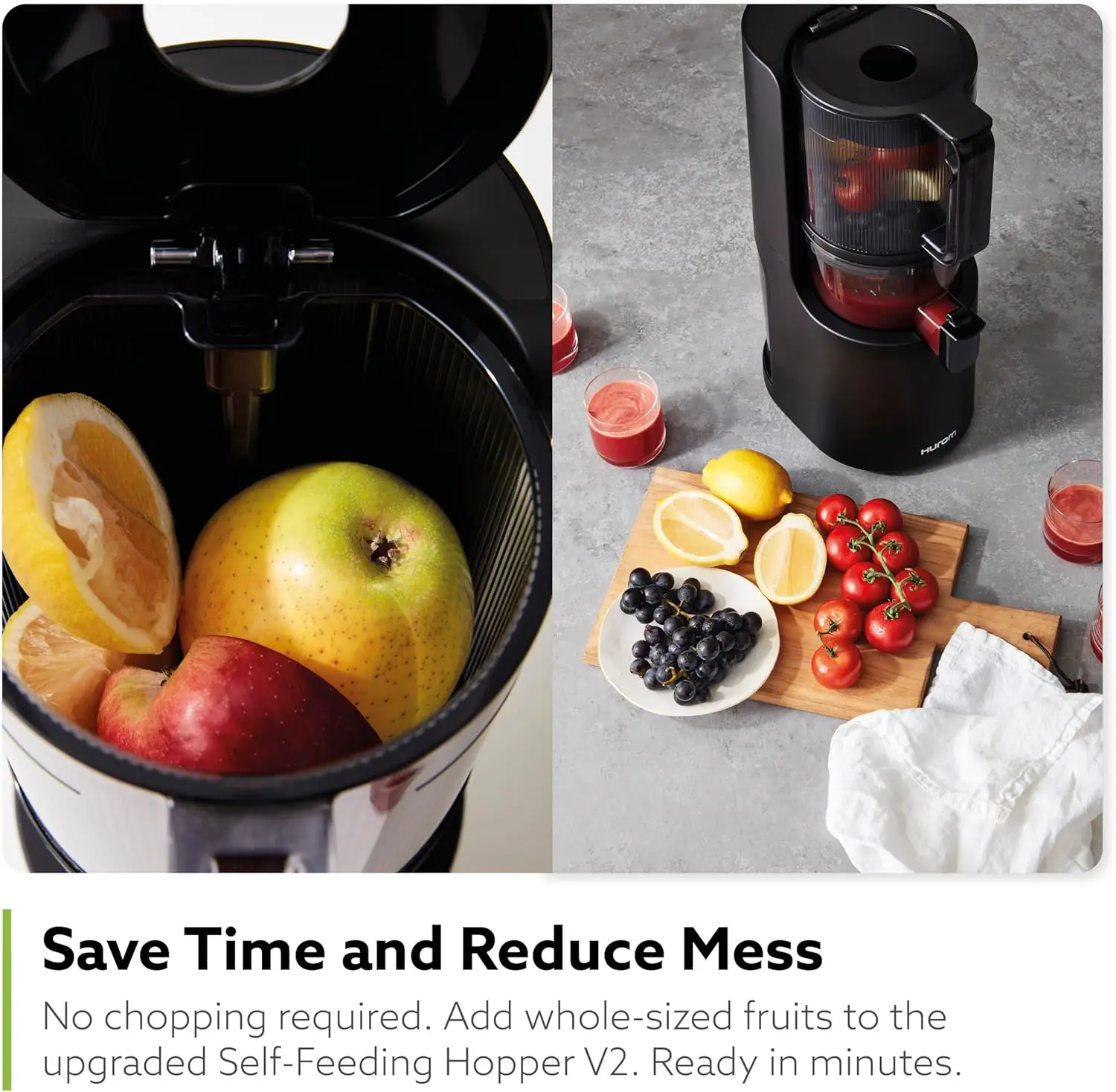 H-200 Electronic Slow Juicer Machine (Silver) - Self Feeding w Big Mouth Hopper to Fit Whole Fruits & Vegetables - Healthy 5