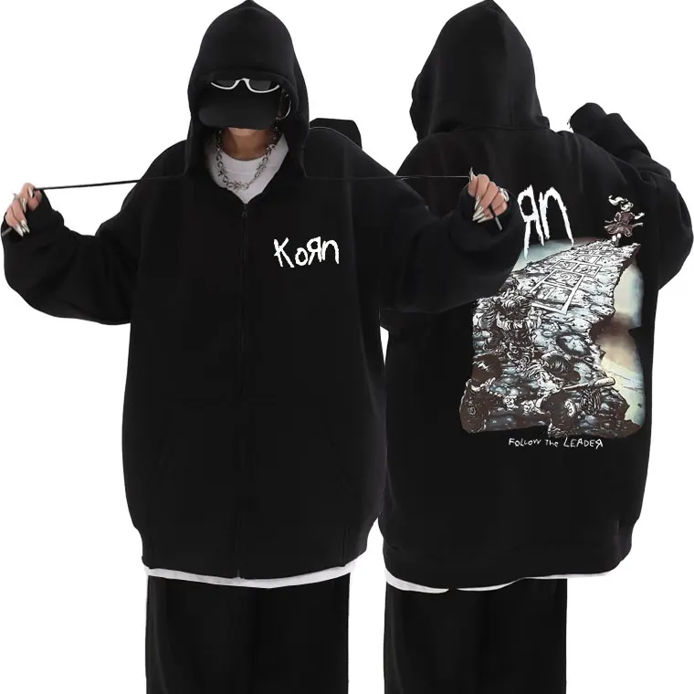 Rock band korn ftl 25 siga o líder gráfico zíper hoodie masculino