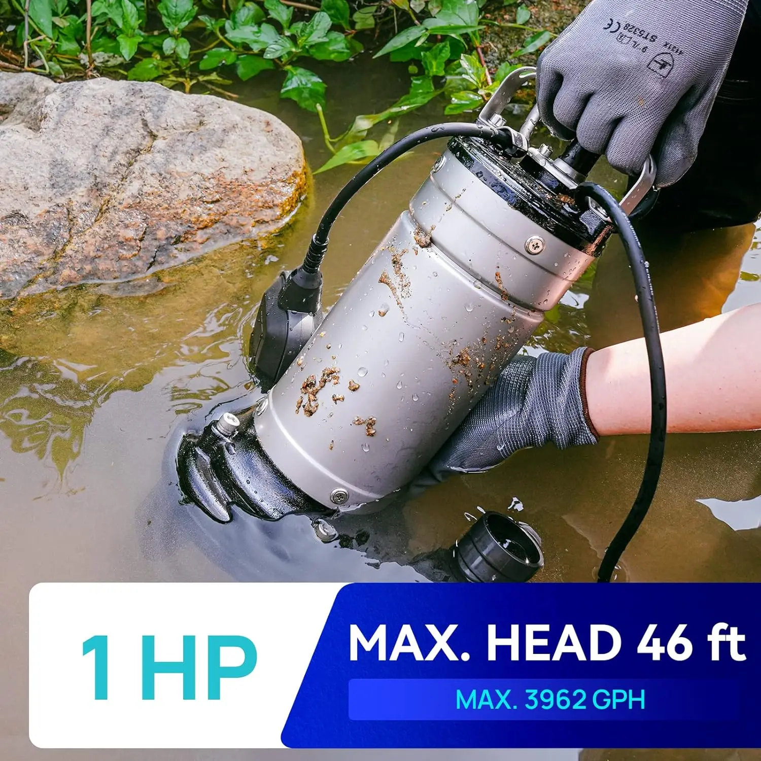 1HP Sewage Grinder Pump, Stainless Steel, 115V Automatic Float Switch, Submersible Effluent/Sump Pump for Sump Basin