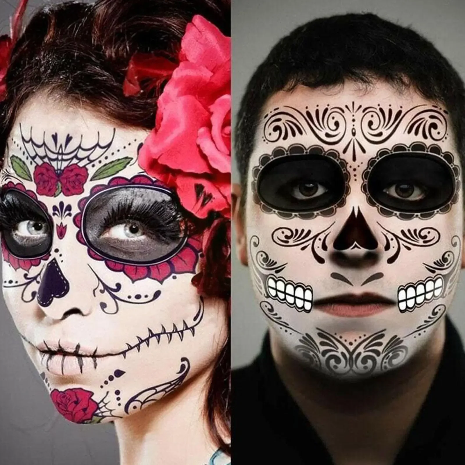 

Halloween Waterproof Temporary Tattoo Stickers Facial Makeup Special Facial Death Skull Body Dress Up For Halloween