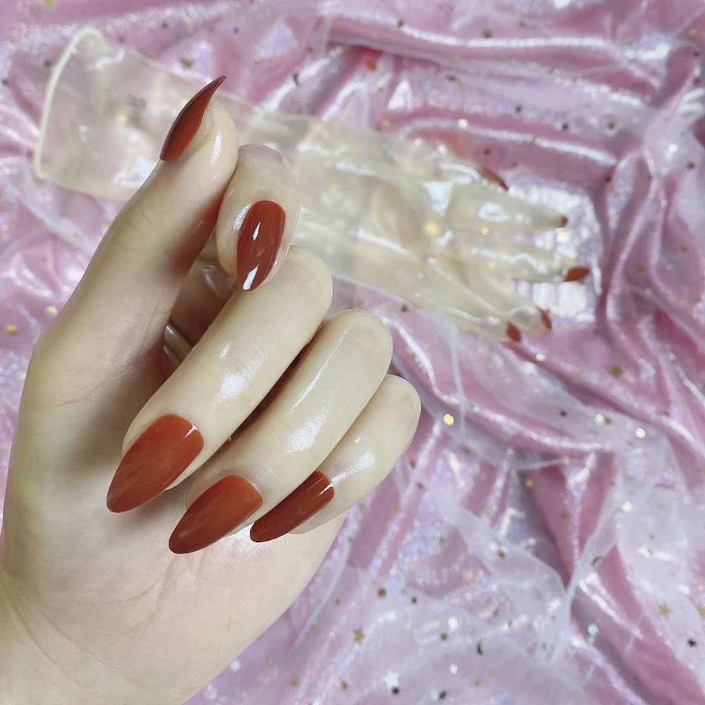 Crossdress Oil Shiny Glossy Transparent Men's Fetish Latex Rubber Cosplay Kigurumi Gloves With Nails Cosplay Gloves Latex Gloves