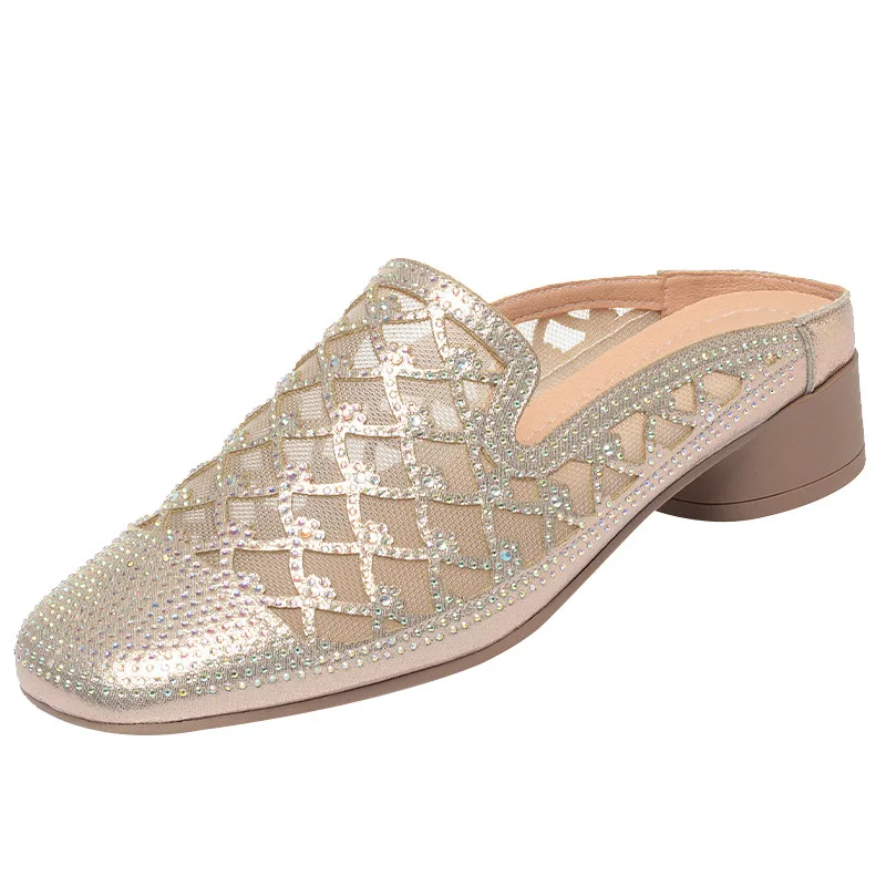 شبشب مقطوع الرأس من حجر الراين للنساء ، بغال يسمح...