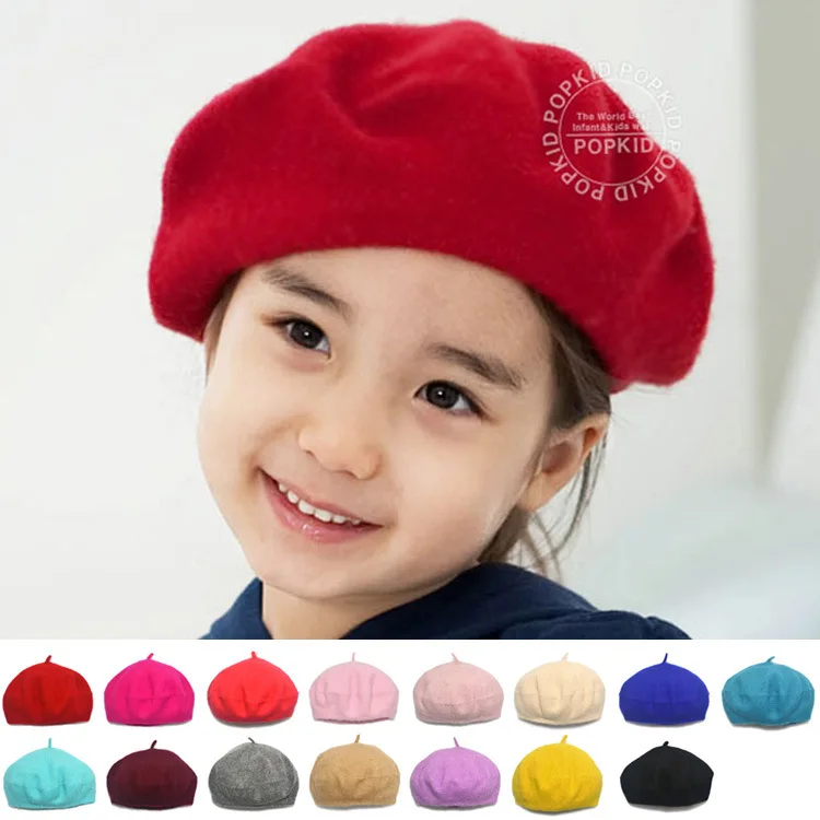 3 4 5 6 7 8 Years Old Girls Kids Wool French Artist Beret Hat Beanie Cap Solid Color Winter Autumn for Children Freeshipping