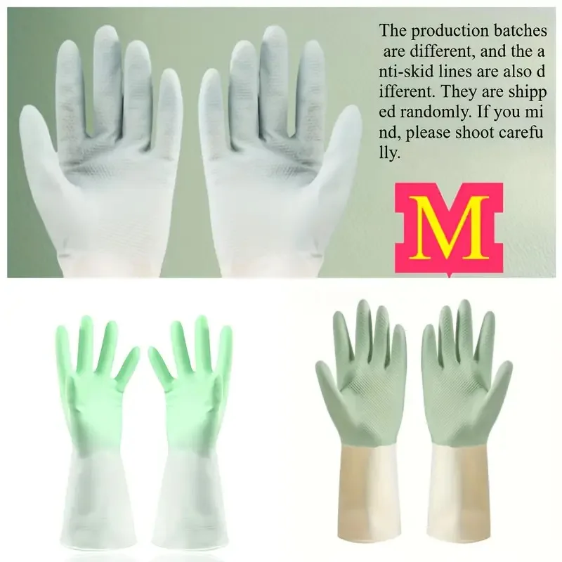 Thick Waterproof Latex Kitchen Gloves - Beige and Mint Green, Non-Slip Grip for Dishwashing Cleaning Household Items Materials
