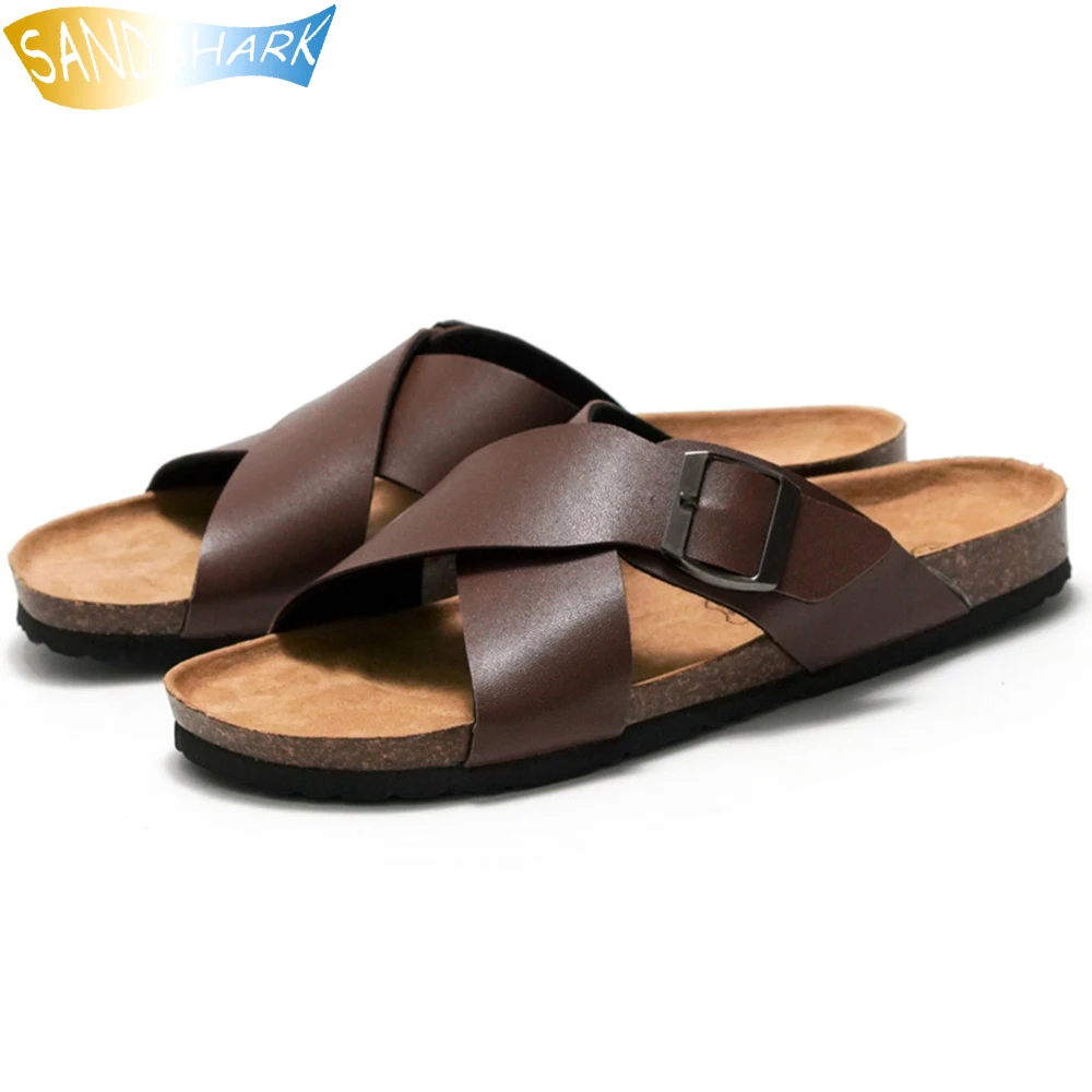 

Summer Sandals Men Leather Classic Roman Open Toe Slippers Male Outdoor Cork Beach Spring Shoes Flip Flop Hombre Water Sandalies