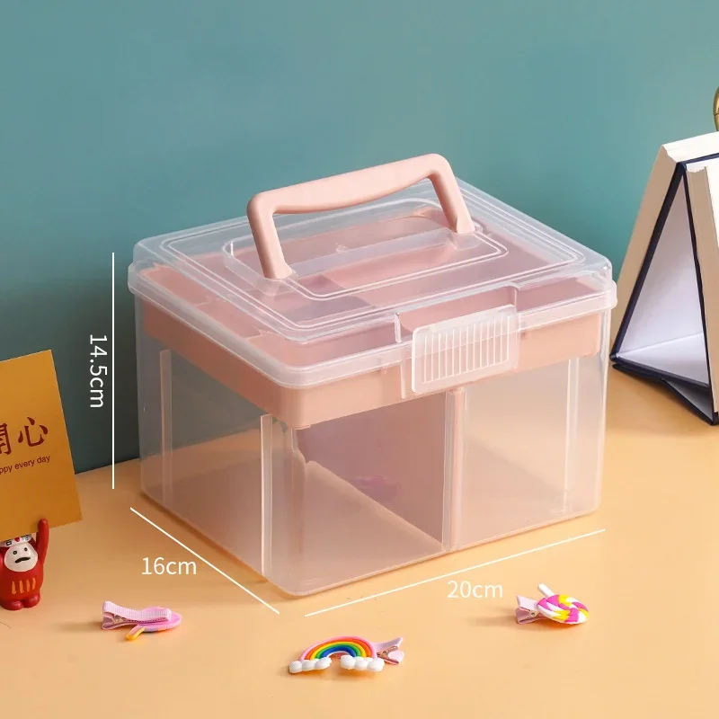 Storage Box Handheld Portable Double Layer Storage Box Transparent Multifunctional Outdoor and Organisation