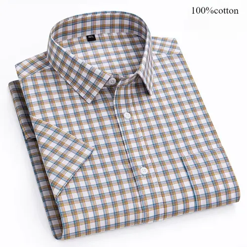 New in Shirt High Quality 100% Cotton Summer Short Sleeve Shirts for Men Slim Fit Casual Shirt Thin Plaid Tops Soft Office Cloth - Image 7