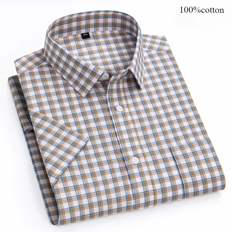 New in Shirt High Quality 100% Cotton Summer Short Sleeve Shirts for Men Slim Fit Casual Shirt Thin Plaid Tops Soft Office Cloth - Image 7