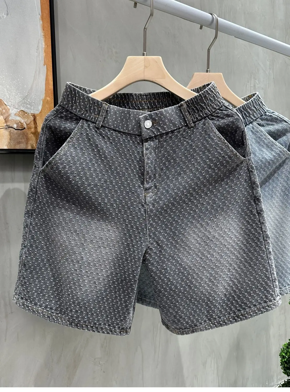 Men's Denim Shorts - Retro Jacquard Washed Casual Summer Five-Minute Pants