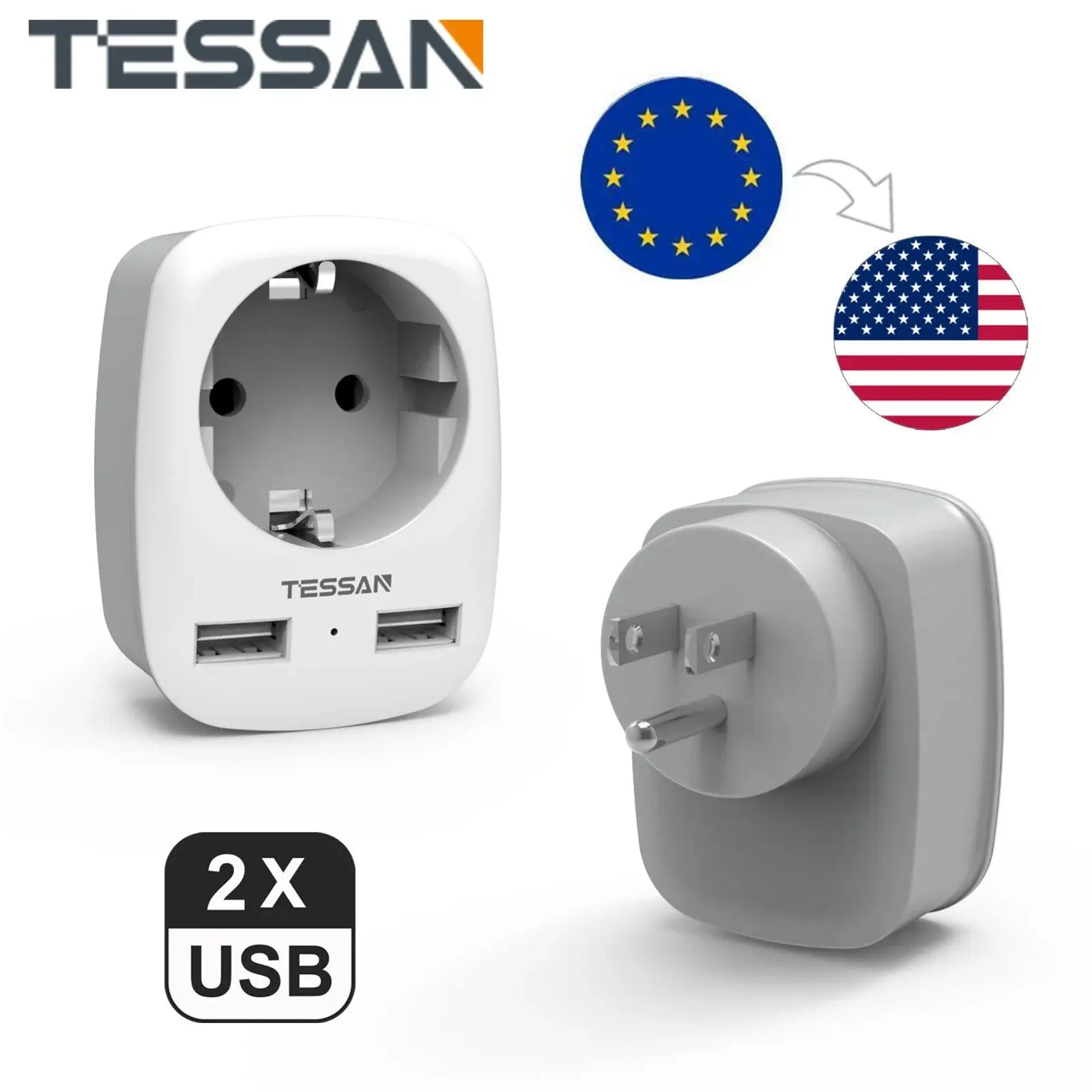 Power Plug Adapter TESSAN Travel Adapter USA America Europe Plug 2 USB 2.4A Socket for Canada Mexico