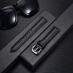 Luxurious Lychee Pattern Genuine Leather Watch Band - Elegant Bracelet Strap - 22mm (Black)