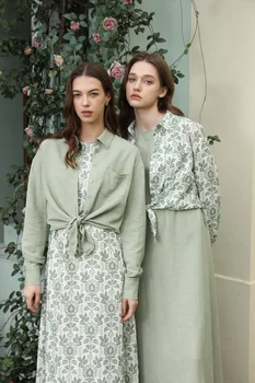 AS 2025 spring summer linen shirt + dress collection high quality print linen and knitting cardigan woman outfit 1