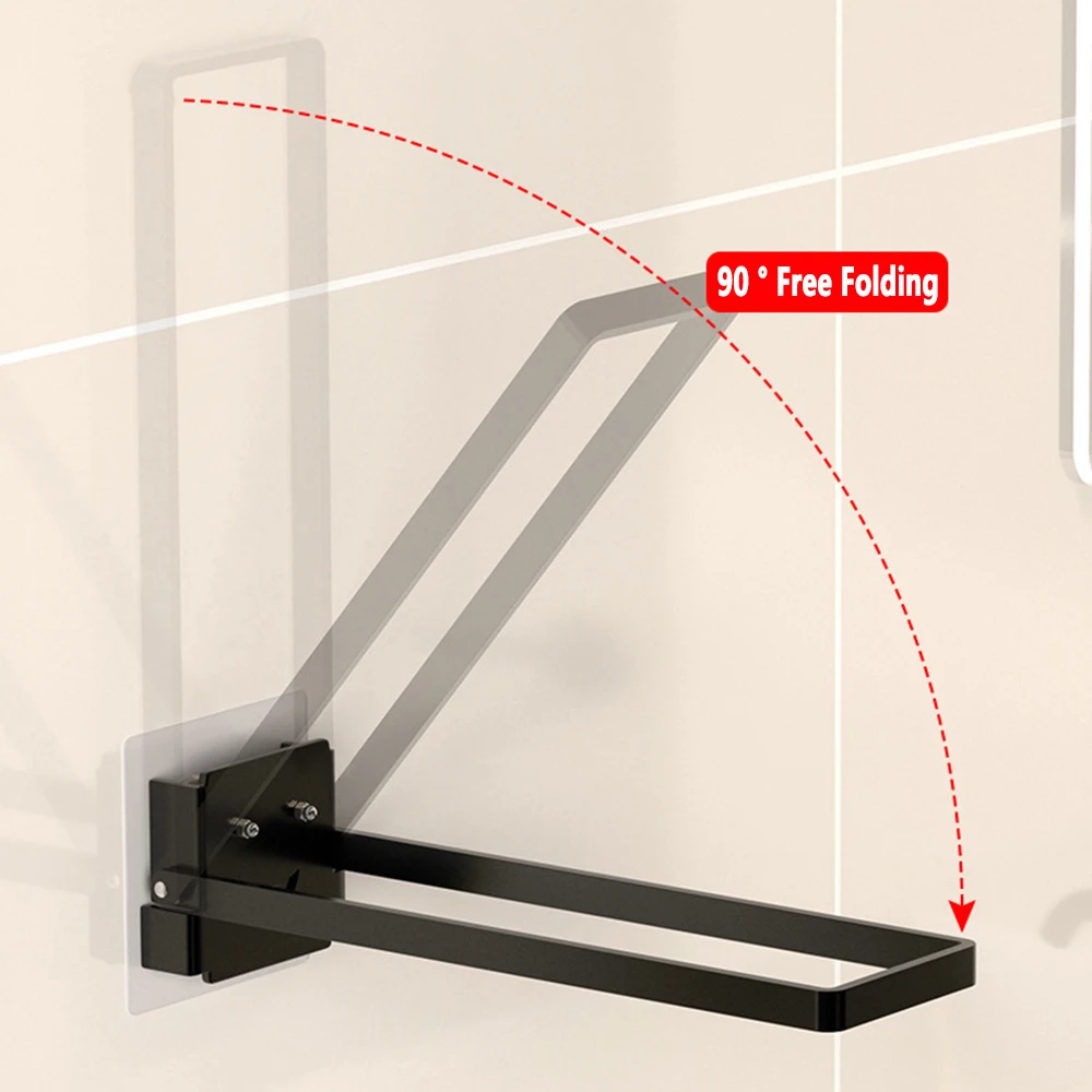 Self Adhesive Bathroom Towel Holder Toilet Towel Rack Wall Mounted Kitchen Shelf 90&deg; Folding Bar No Drill 18/25/33/43CM