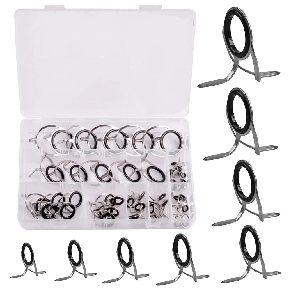 45/60PCS Fishing Rod Tip Guide Repair Kit Ceramic rings Stainless Steel  Guide Casting Fishing Rod Pole Eyes Replacement