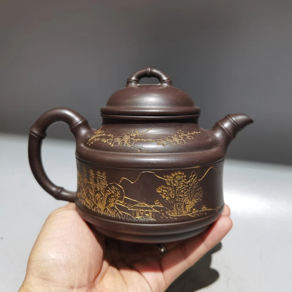 

Китайский Глиняный Чайник Yixing Zisha, бамбуковый чайник с Римом Li Baozhen 380 мл