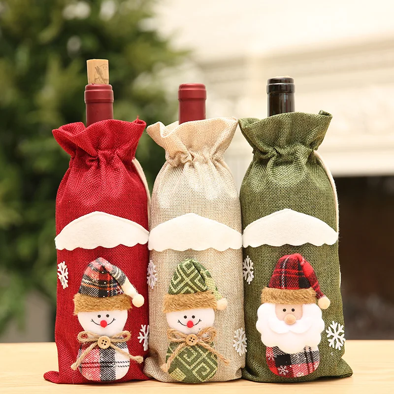 

Christmas Bottle Cover Bota Bag Linen Christmas Champagne Red Wine Bottle Bottle Cover Wine Bottle Bags Dining Table Dress up
