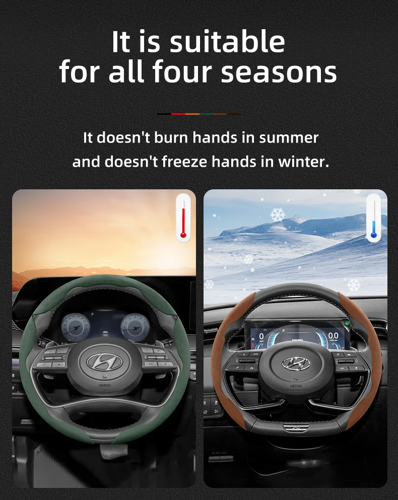 Passend für Hyundai Anti-Rutsch-Schnalle, segmentierter Wildleder-Lenkradbezug I30 Tucson I20 Accent I10 I40 Kona Ix35 Grand Elantra Solaris Creta Getz Mufasa Genesis Coupe Ix25 Santa – Detail 5