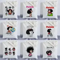 Kawaii Shoulder Bags Mafalda Cute Anime Women Large Capacity Graphic Shopping Bag No Zipper Girls Canvas Casual Eco Tote Handbag 1