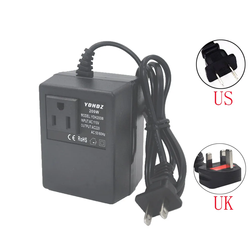 

US/UK Plug Adapter AC 220V To 110V 200W Converter Transformer Step Down Power Supply Buck Transformer Converter Travel Inverter