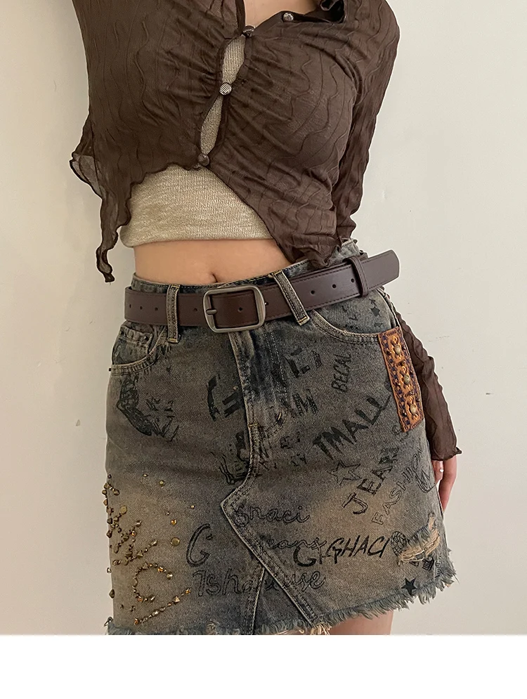 Womens Decorative Wide Belt - Versatile Black Jeans Belt for Summer 2024