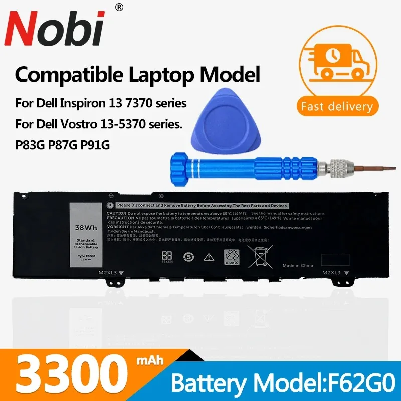 Аккумулятор NOBI для ноутбука DELL Inspiron 13 11,4 2 в 1 7386 5370 7370 7380 Vostro 7373 RPJC3 P91G P83G P87G, 5370 в, 38 Вт/ч, F62G0