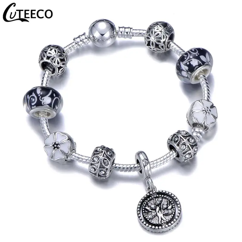 CUTEECO Rose Pendant Tree Of Life Charm Bracelet For Women Unicorn Bead Bracelets & Bangles Fashion Jewellery Pulseras Mujer