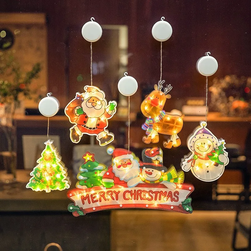 thumbnail image 2 of Nueva guirnalda de luces LED navideñas con forma de Papá Noel, muñeco de nieve, reno, funciona con pilas, para la ventana del hogar, oferta de Año Nuevo 2024, 2 of 5