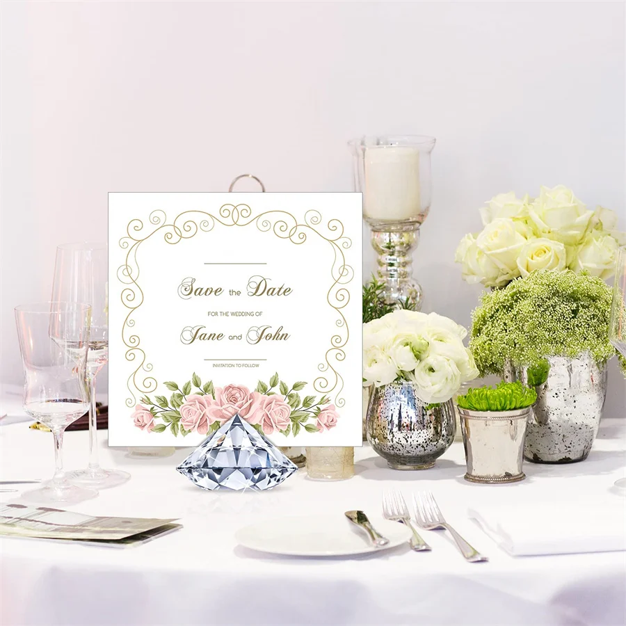 Acrylic Diamond Place Card Holder Table Number Name Card Stand Photo Clip For Birthday Wedding Anniversary Party Table Decor 5pc
