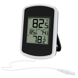 Waterproof Wired Digital Thermometer with Min/Max Temperature Record & 2m Probe Sensor (Black)
