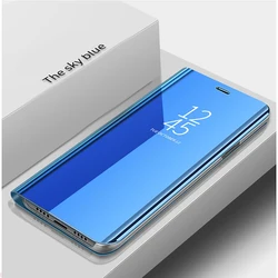 Mirror Cover Smart View Leather Magnetic Book Stand Case - Reflective Design and Durable Protection for Samsung A17 (Blue 05)