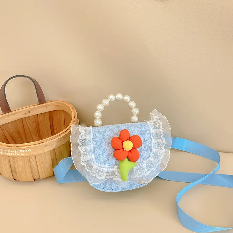 Pearl Handle Children's Crossbody Bag Cute Flower Little Girls