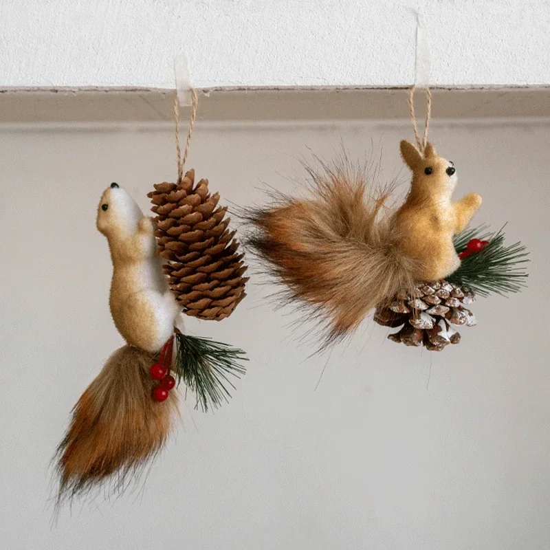 Cute Artificial Squirrel Pendant Christmas Tree Hangings Ornaments Simulated Squirrel Craft Xmas Garden Doll Pendant Decorations 4