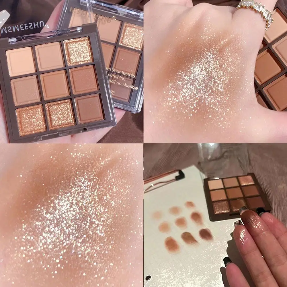 Chocolate Glitter Eyeshadow Palette Sparkling Matte Blendable High Pigment Shimmer Eyeshadow 9 Brown Palette Colors Shades N4K0