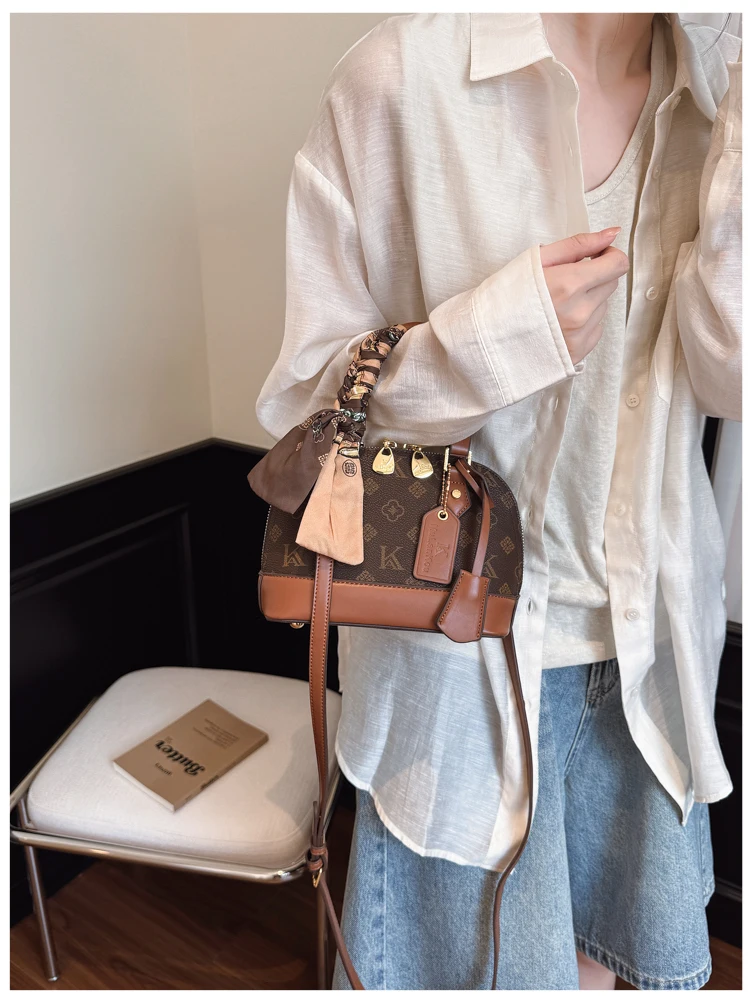 Damen Mini-Shell-Tasche, Seidenschal-Dekoration, Modische Handtasche, Vielseitige Schulter- und Umhängetasche – Detail 29