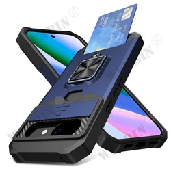 Heavy Duty Protective Case with Sliding Camera Cover and Card Clip for Google Pixel 6 (Blue)