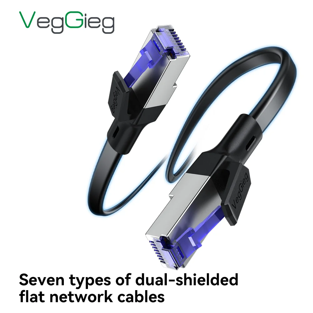 VegGieg Cat7 플랫 이더넷 케이블 PC 라우터 게임용 이중 차폐 순수 구리 RJ45 10Gbps LAN 네트워크 코드