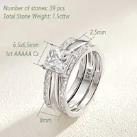 Newshe Solid 925 Sterling Silver Wedding Rings for Women Solitaire Princess Cut Engagement Ring Eternity AAAAA Zircon Guard Band 2