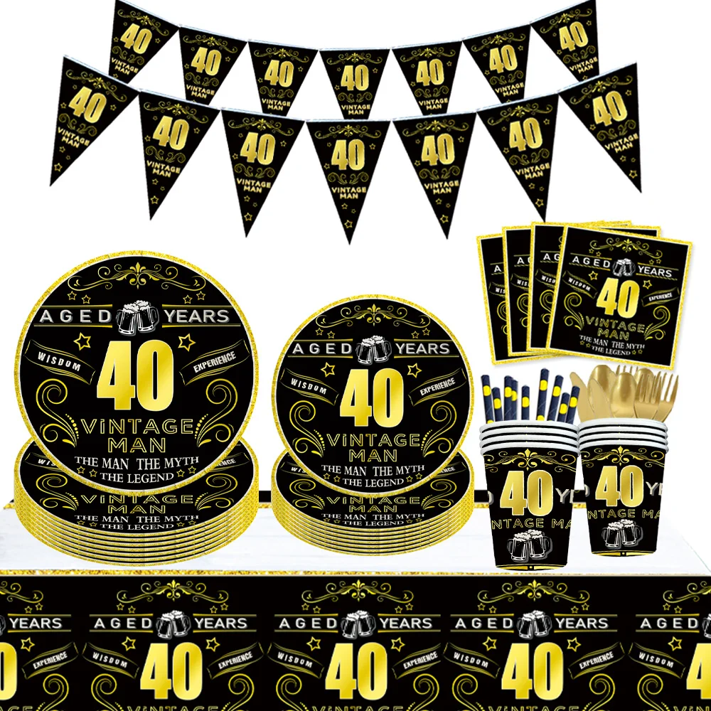 Бумажные тарелки Taoup 40-го стандарта, баннеры, скатерть, полотенца, украшения для дня рождения, для взрослых и родителей Бумажные тарелки Taoup 40-го стандарта, баннеры, скатерть, полотенца, украшения для дня рождения, для взрослых и родителей
