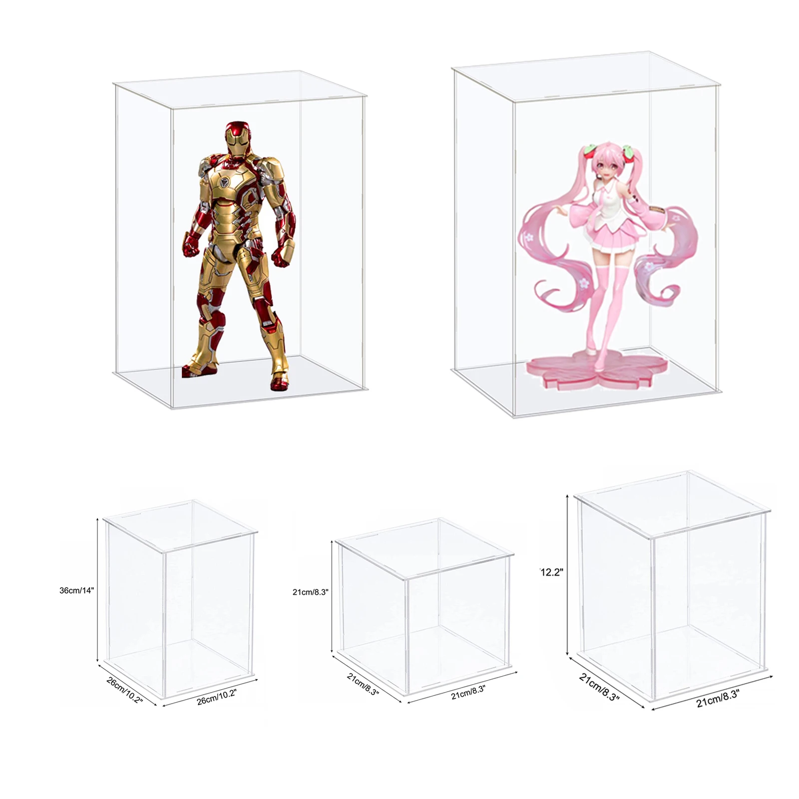 두꺼운 투명 아크릴 디스플레이 케이스, 흰색 베이스 카운터 탑 박스, 보관 스탠드, 보호 쇼케이스, 피규어 수집품 레고 