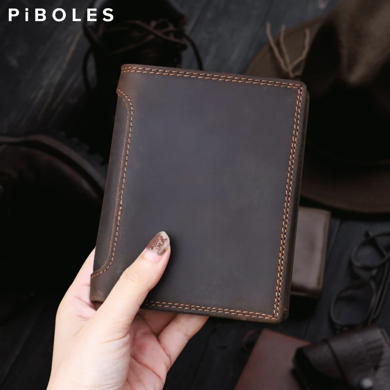 Short Wallet Male Genuine Leather Luxury Wrinkled Credit Card Purses