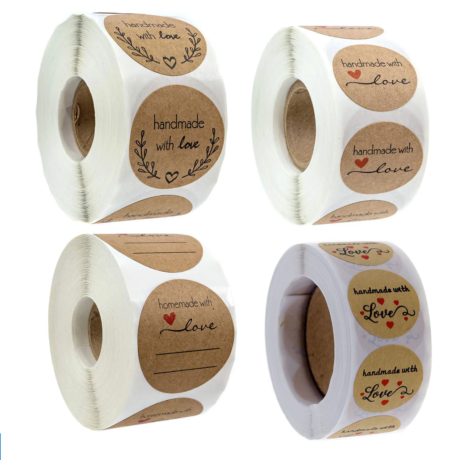 

500PCS Round"Handmade With Love" Stickers Seal Labels Roll Sticker For Package Decorate Handmade Sticker Stationery Supplies