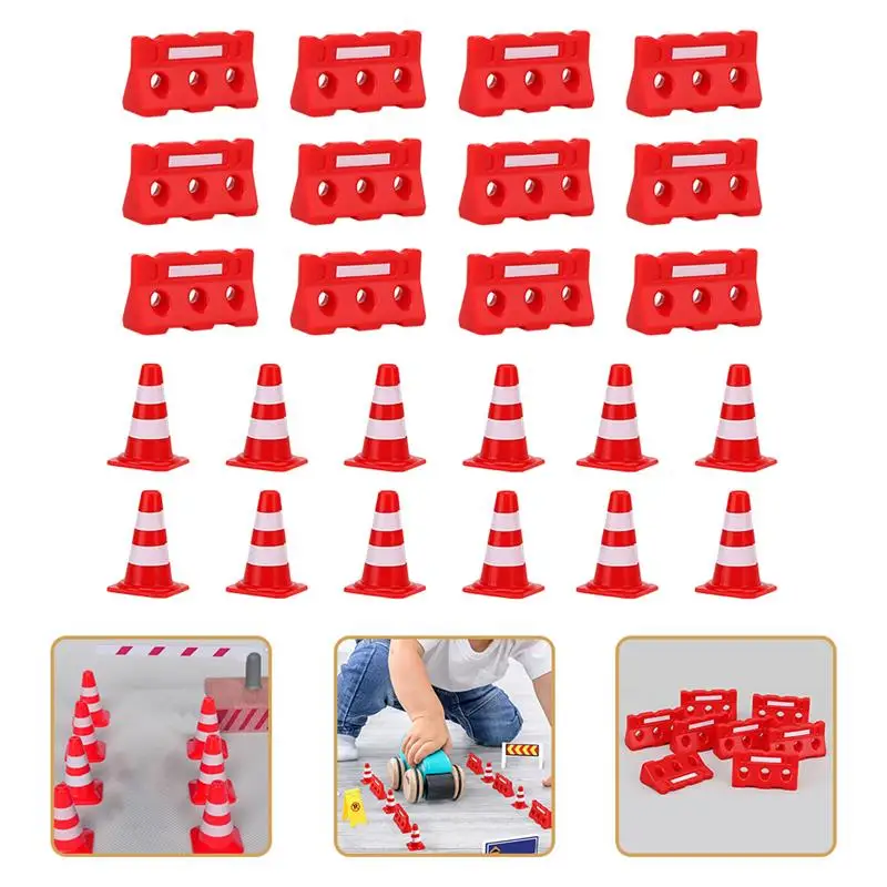 24Pcs Kids Traffic Roadblock Road Parking Cone Traffic Road Signs Playset Roadblocks Toys Plastic Warning Signs
